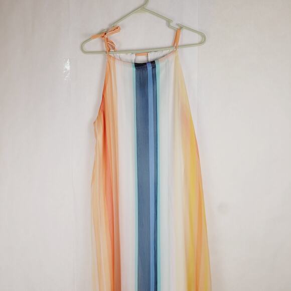 New York and Company sleeveless rainbow striped flowy maxi dress size Medium - Picture 4 of 9